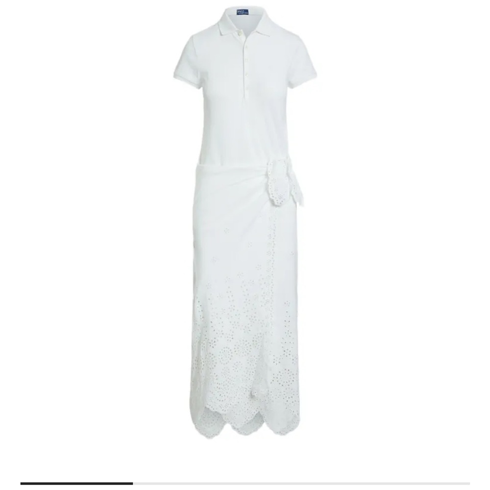 Polo by Ralph Lauren White Eyelet Polo Midi Dress with Tie Waist